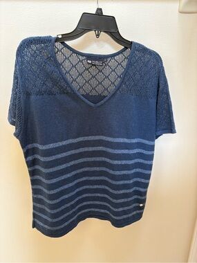Hublot Short Sleeve V-Neck Sweater with Breton Stripe from France